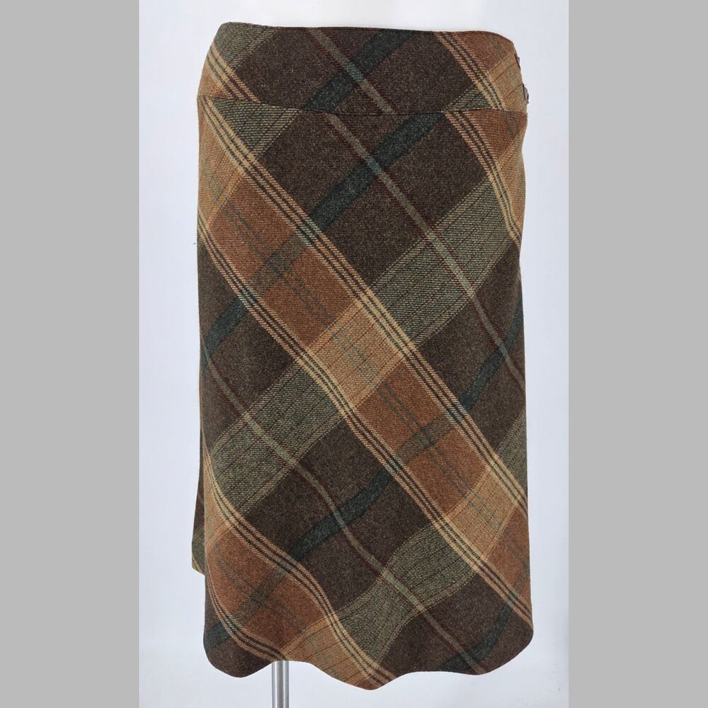 Lauren Ralph Lauren Wool Plaid Equestrian Buckle Midi Skirt Size 14 - Picture 2 of 16